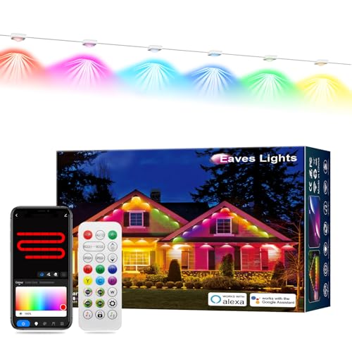 RGB+IC Christmas Eave Lights 30ft 22 LED Warm White IP68 Waterproof Smart Starry Outside Light D5437