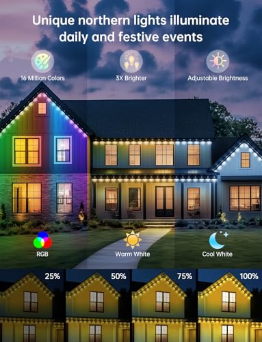 RGB+IC Christmas Eave Lights 30ft 22 LED Warm White IP68 Waterproof Smart Starry Outside Light D5437