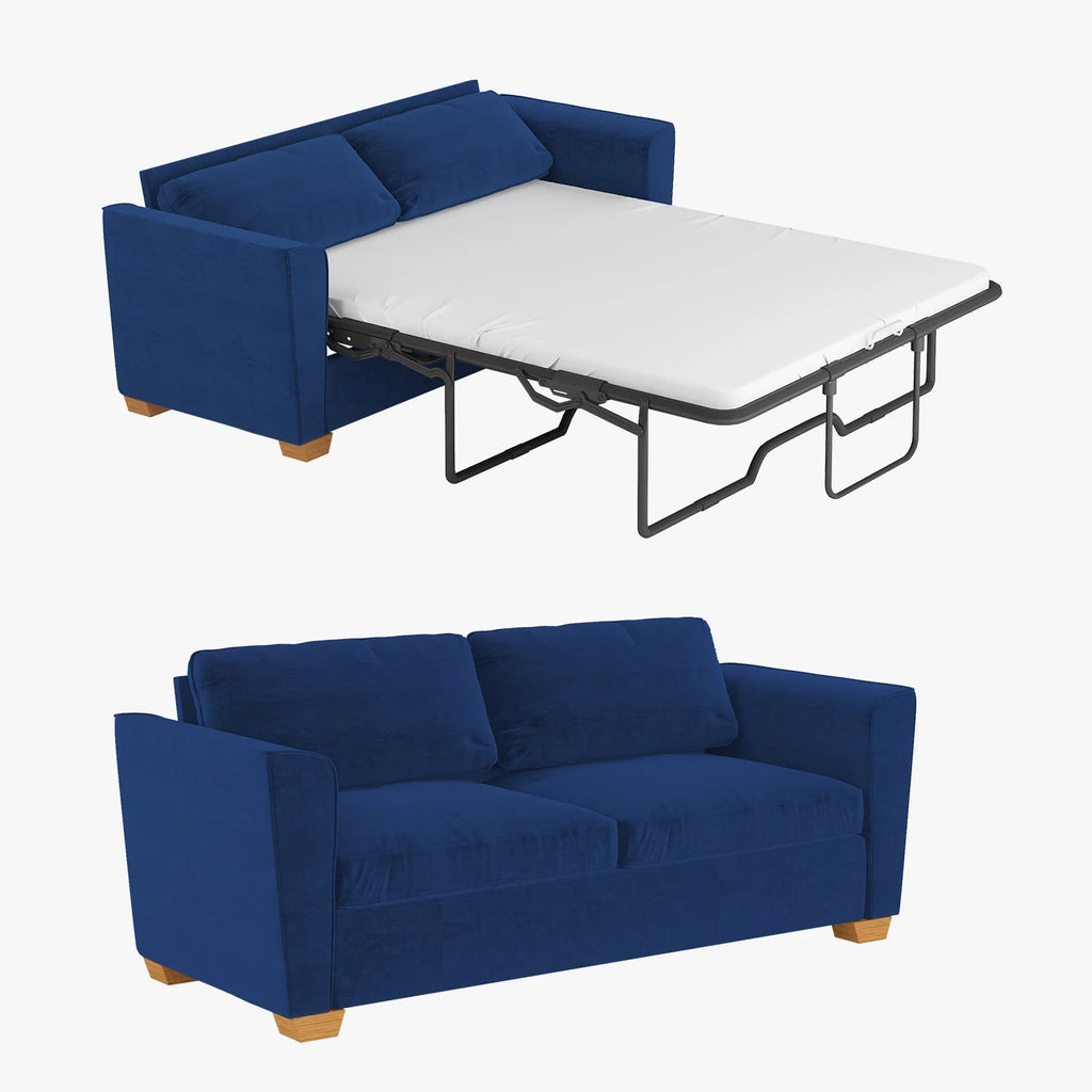 Blue Velvet Pull Out Sofa Bed with Foam Mattress W34503