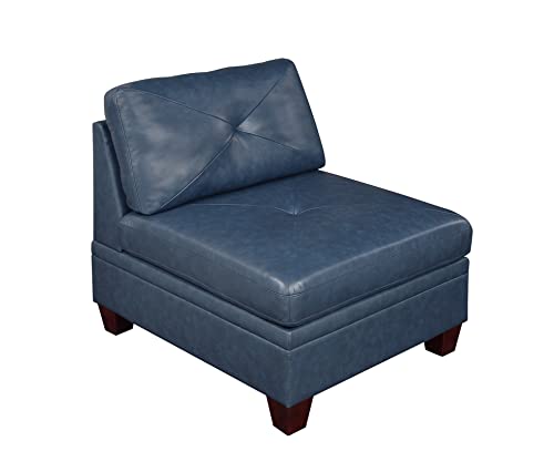 Ink Blue Genuine Leather Sectional Sofa Set, 6-Piece, Tufted Back, Wood Legs, 132 x 102 x 35 Inches J320