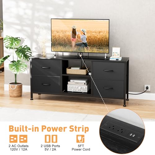 Black Wood Veins TV Stand with 4 Fabric Drawers L6681