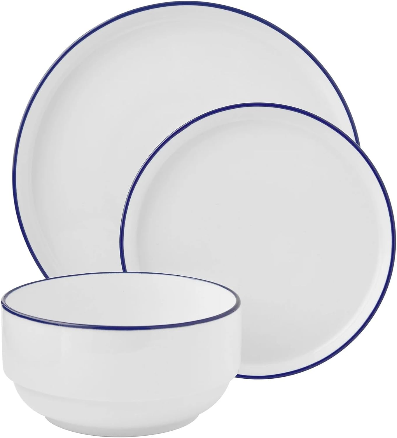 12-Piece Blue Rim Stoneware Dinnerware Set C67504