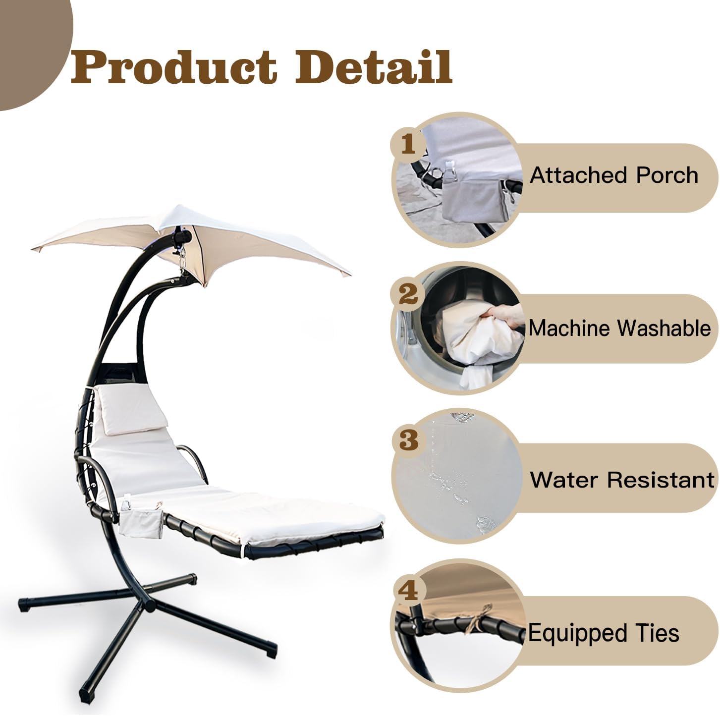 Khaki Outdoor Hanging Lounge Chair Replacement Cushion Cover U224