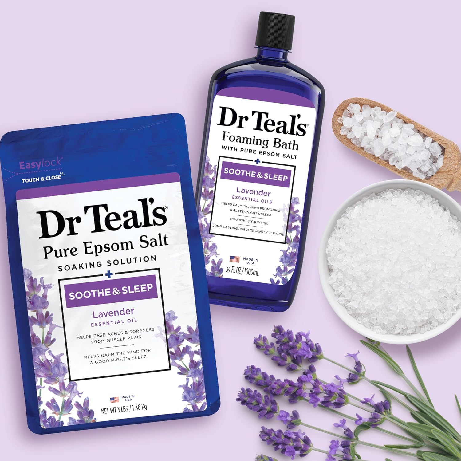 Lavender Epsom Salt Soaking Solution and Foaming Bath Combo Pack E6735