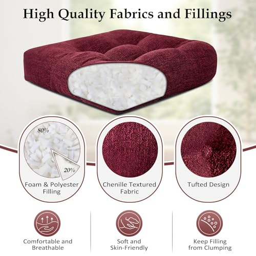 Burgundy 4 Pack Tufted Memory Foam Chair Cushions 17"x17"x4" K468544