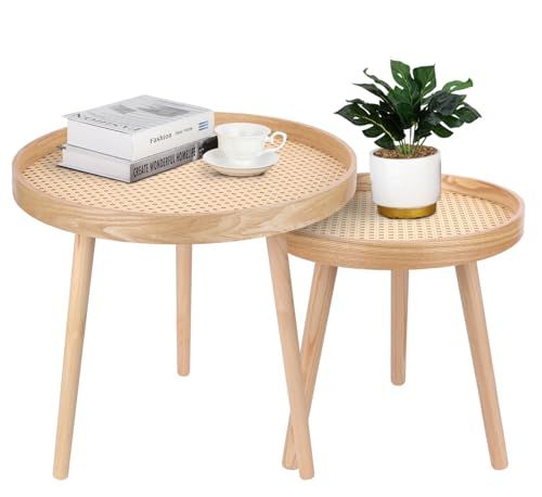 Natural Boho Rattan Coffee Table Set of 2 H7950