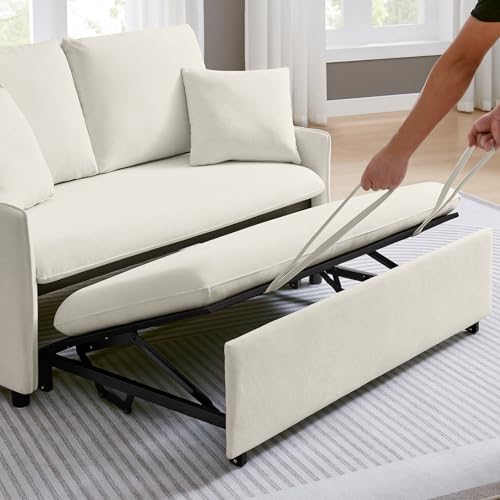 Beige 3-in-1 Convertible Sleeper Sofa Bed with Chenille W765679