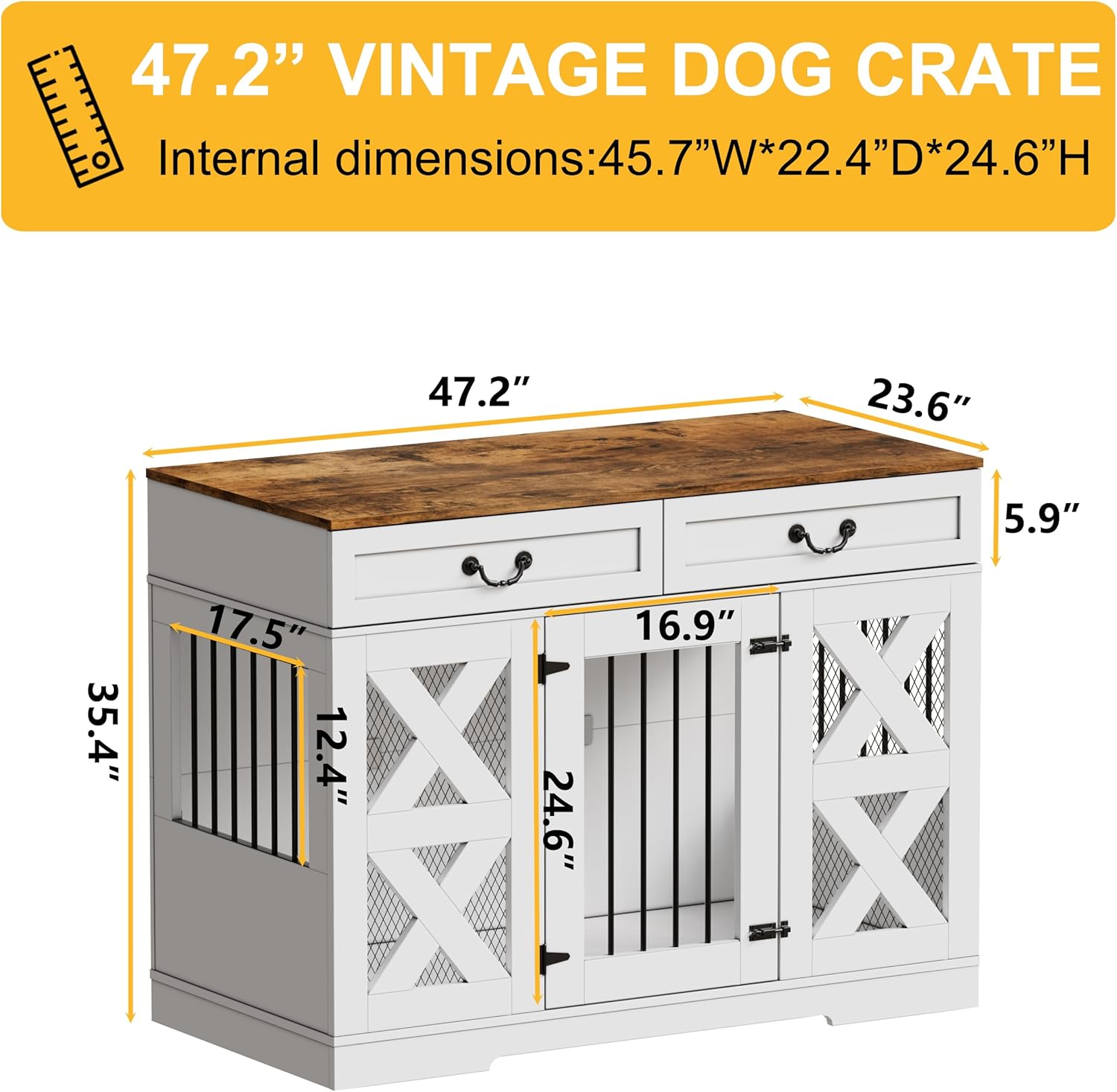Large Dog Crate with Drawers Storage and Locks Z919408