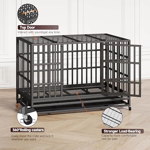 Heavy Duty Steel Dog Crate with Wheels and Removable Tray C327
