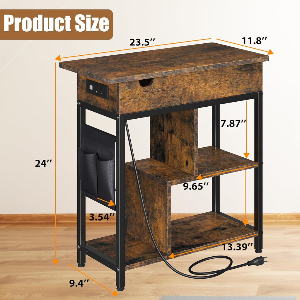 Side Table with Charging Station, Flip Top End Table with USB Ports and Outlets G71901