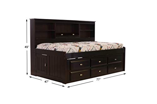 Twin Bookcase Day Bed with 6 Drawers Merlot Finish X45321