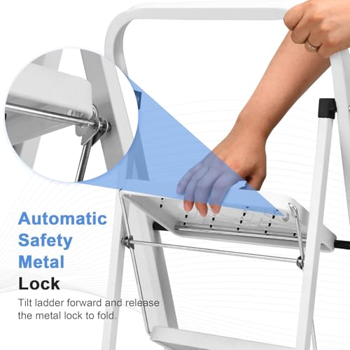 White 2 Step Folding Ladder with Handrails M1695