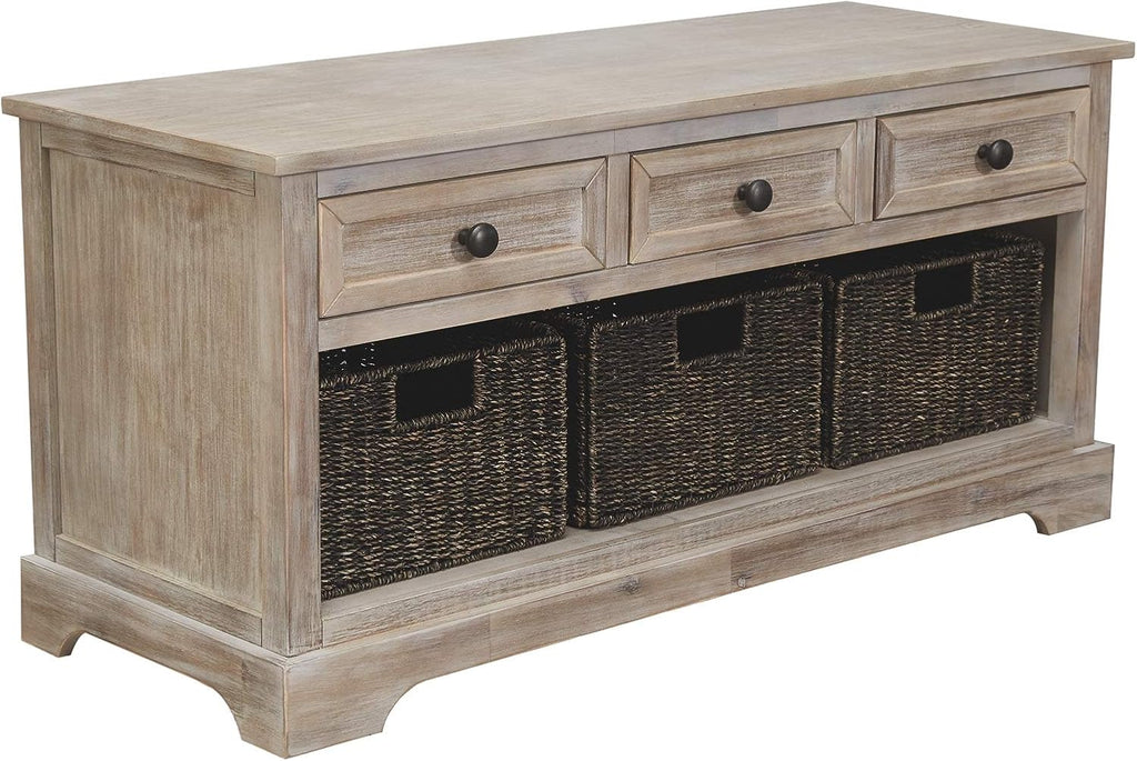 Beige Wood Storage Bench with Hinge Top T825810