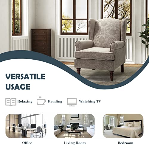 Wingback Accent Chairs Set of 2 with Wood Legs, Fabric Armchairs D403