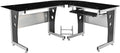 Black L-Shape Corner Tempered Glass Top Computer Desk with Keyboard Tray W377