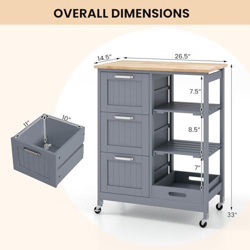 Rolling Wood Storage Cart with Drawers & Removable Tray H745852
