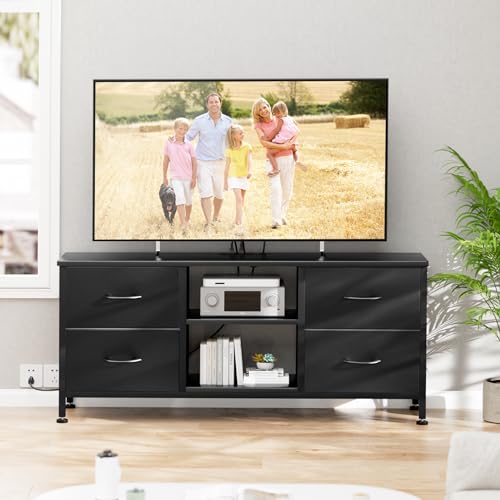 Black Wood Veins TV Stand with 4 Fabric Drawers L6681