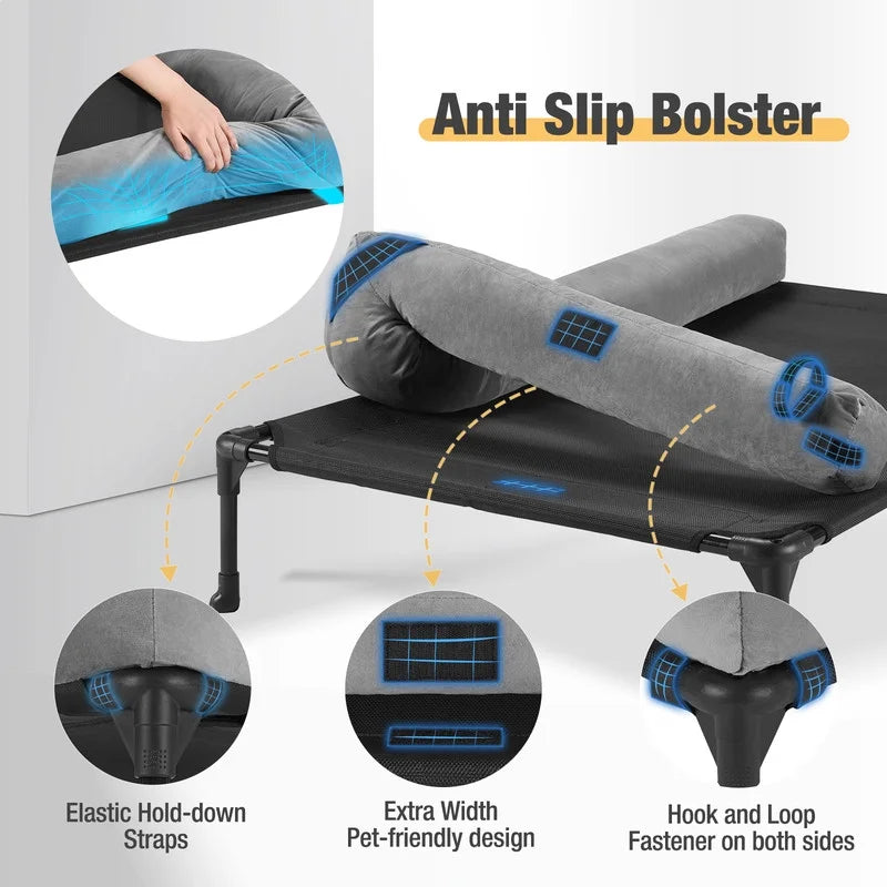 Black Elevated Dog Bed with Removable Bolster B934