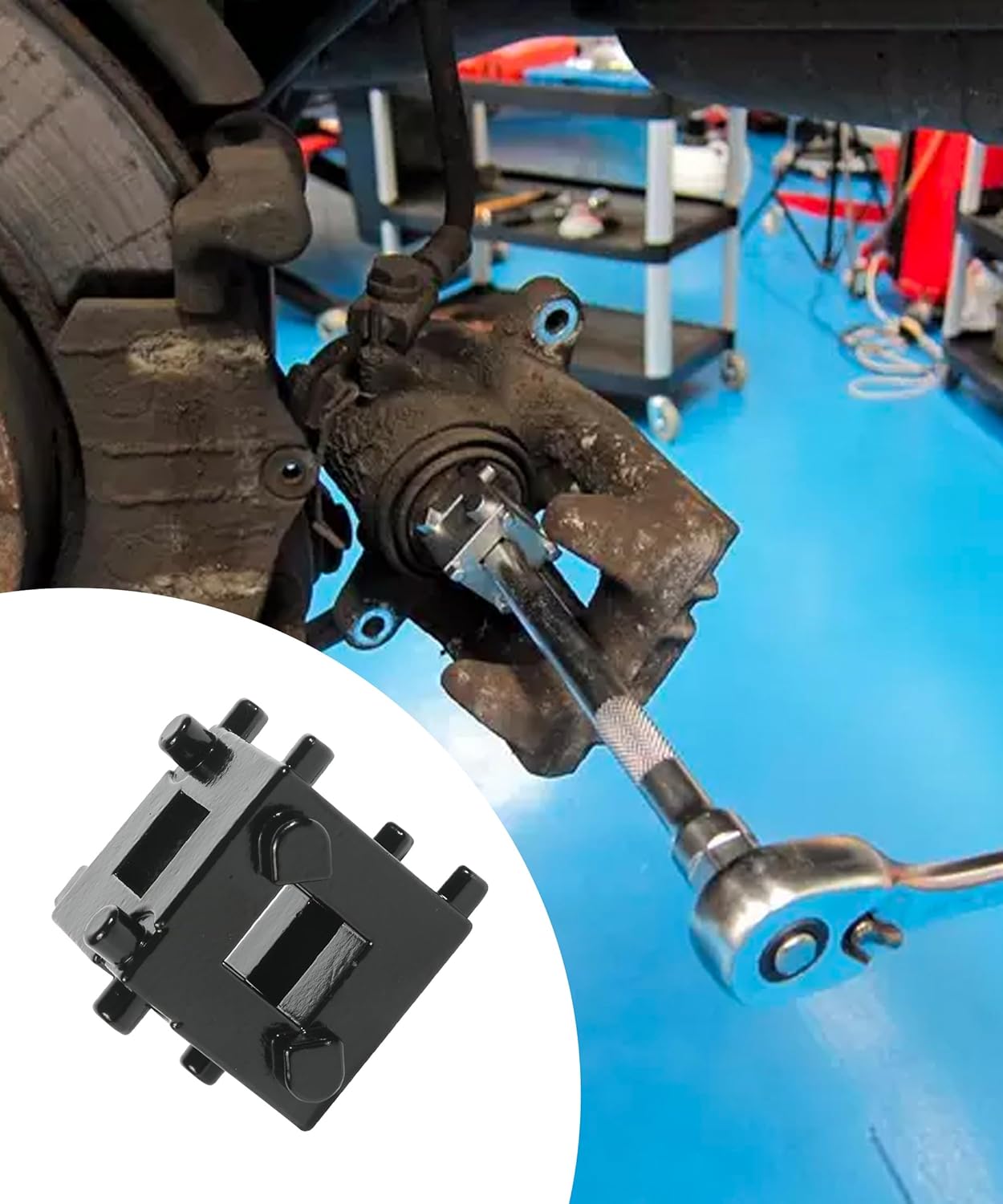3/8" Disc Brake Piston Tool with 2PCS Brake Caliper Hangers T40857