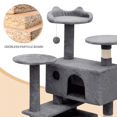60 Inch Smoky Grey Cat Tree with 2 Cat Condo and Scratching Post S215