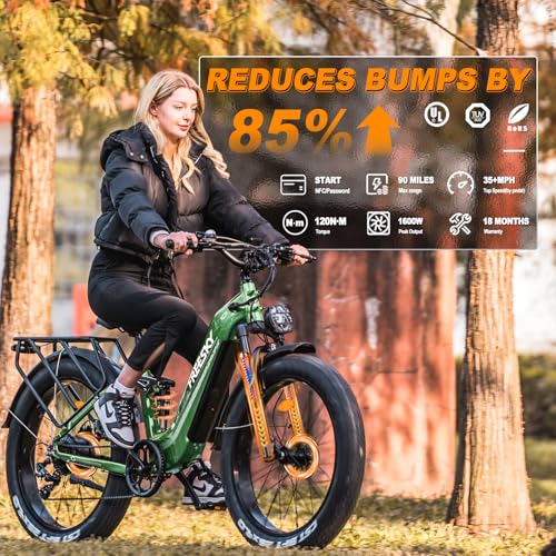 Electric Bike 1600W 48V 20 AH 26'' Fat Tire Full Suspension T455
