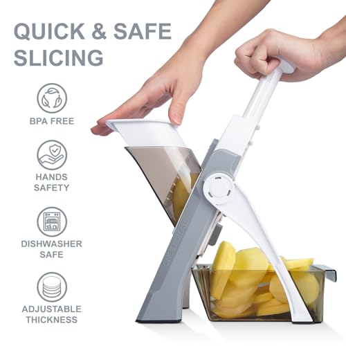 Safe Mandoline Slicer, Thickness Adjustable 0.1-8 mm, Blue D98067