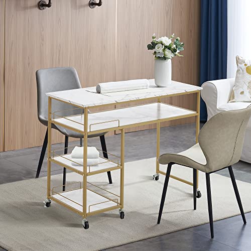 White Multifunctional Nail Table with Rolling Wheels I755517