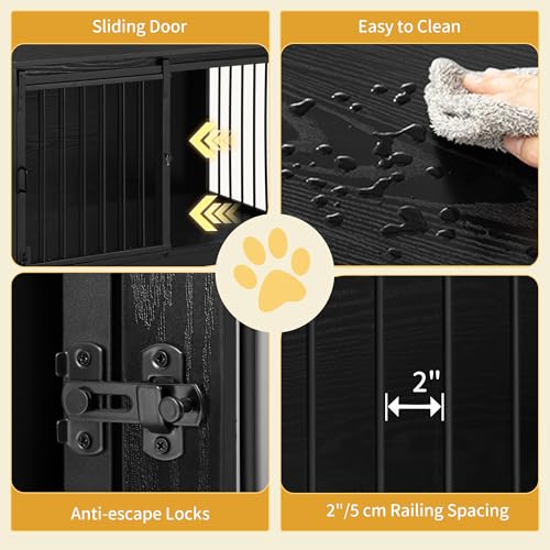 Rustic Brown Wooden Dog Crate Furniture with Barn Door C57333