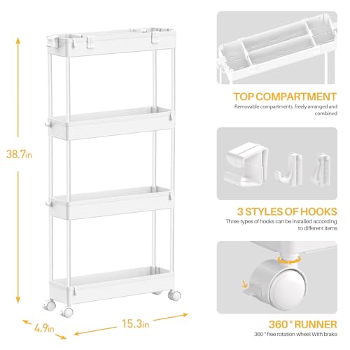 Slim Storage Cart 4 Tier White L199