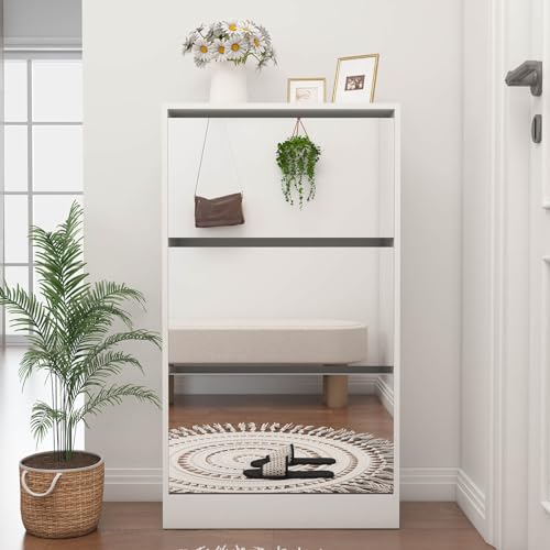 White Shoe Cabinet with 3 Flip Drawers & 2 Sliding Drawers U83976