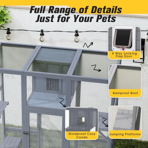 70 Inches Large Wooden Catio Outdoor Cat Enclosure with Waterproof Roof B777749
