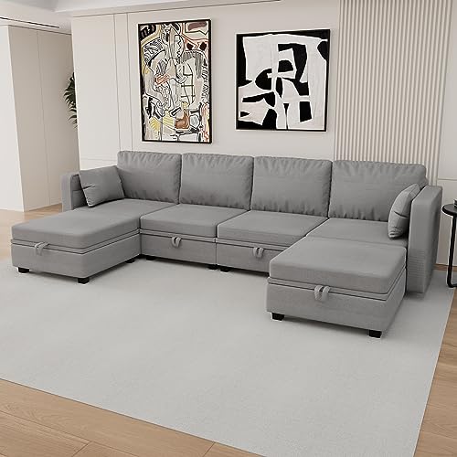 Navy U Shaped Sectional Sofa with Storage N169