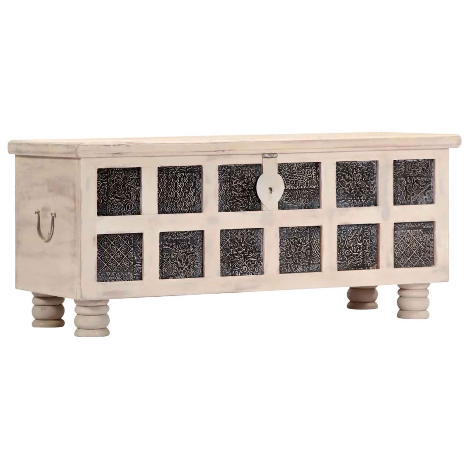 Storage Chest Acacia Wood Blanket Box White 43.3 x 15.7 x 17.7 Inches I802888