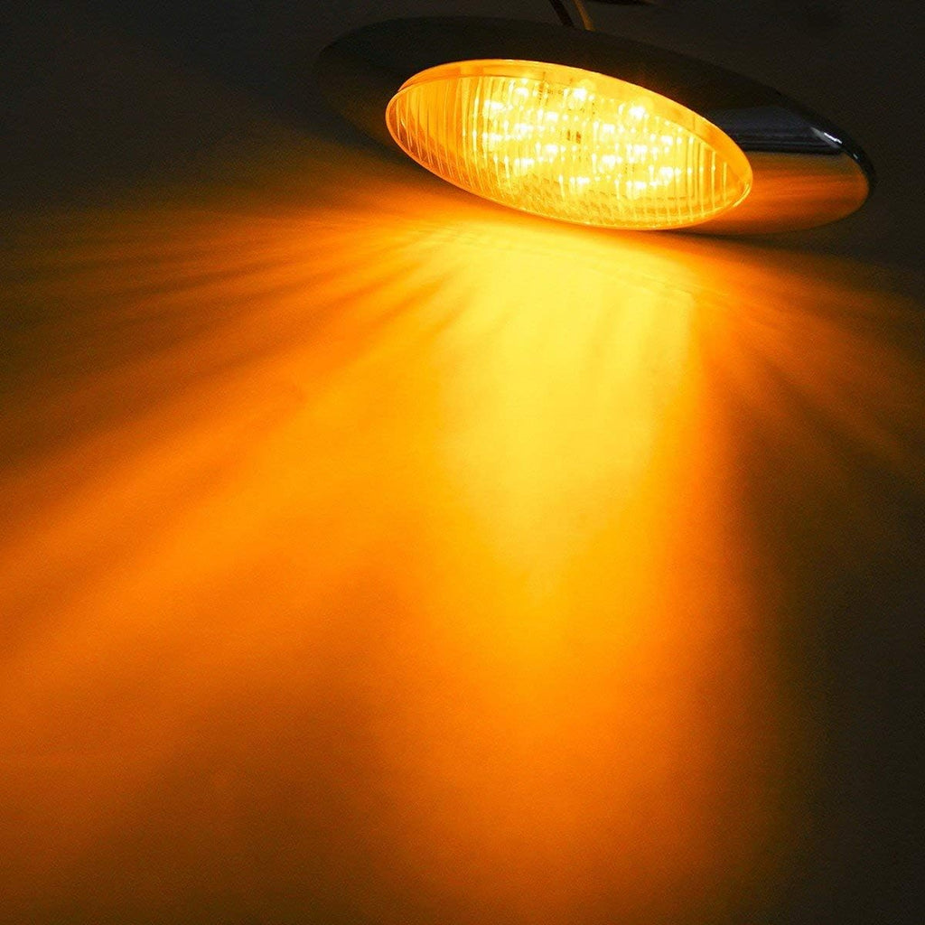 10x 6.5" LED Marker Light 16LED Clear/Amber Chrome & 5pcs 17 LED Clear Lens 53.75" Amber Cab Marker Roof Running Truck Cab Light Z9065