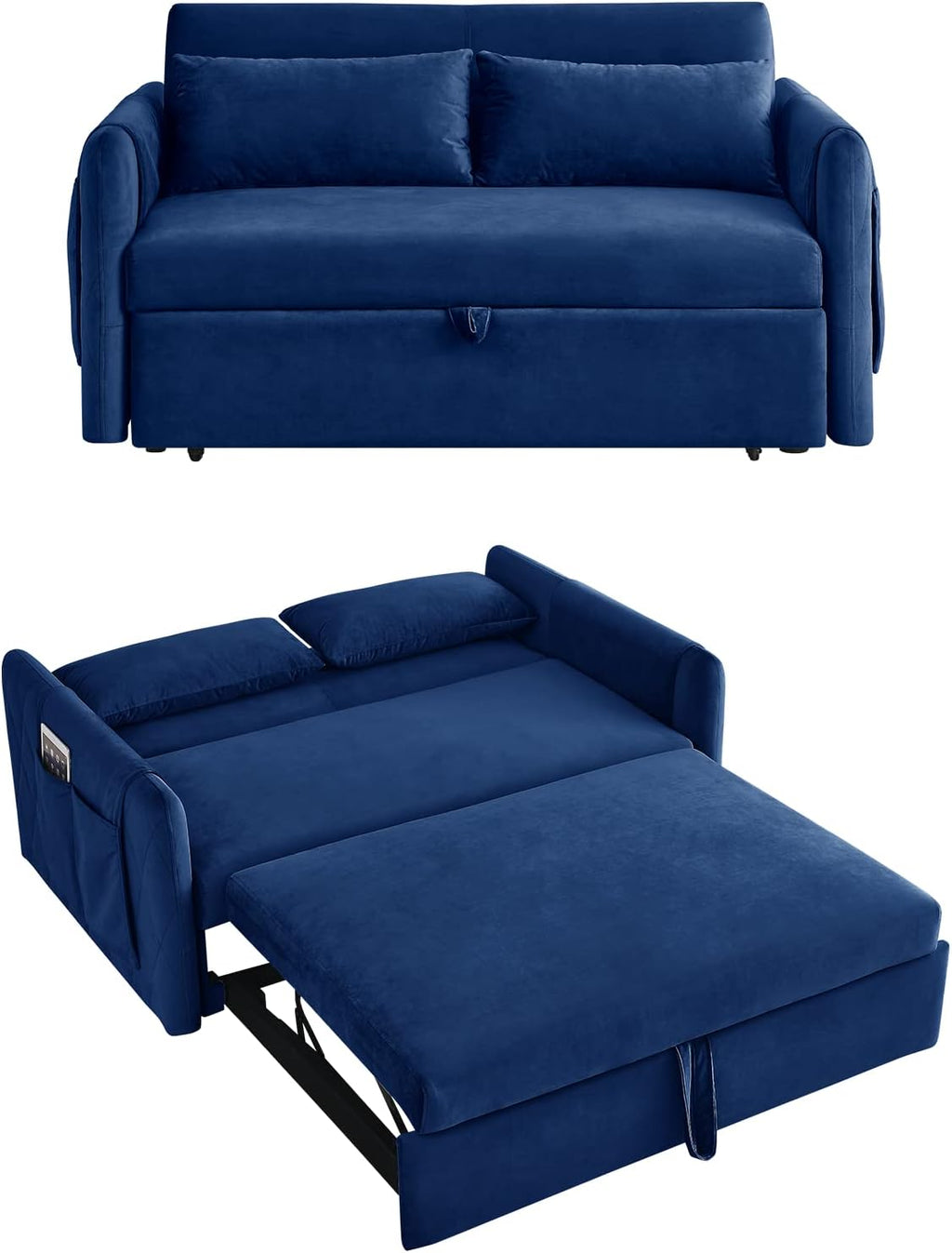 55" Velvet Convertible Sleeper Sofa with Pull Out Bed W171