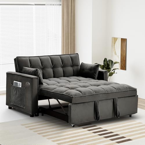 Black Velvet 2 Seater Convertible Sleeper Sofa with Pullout Bed R815218