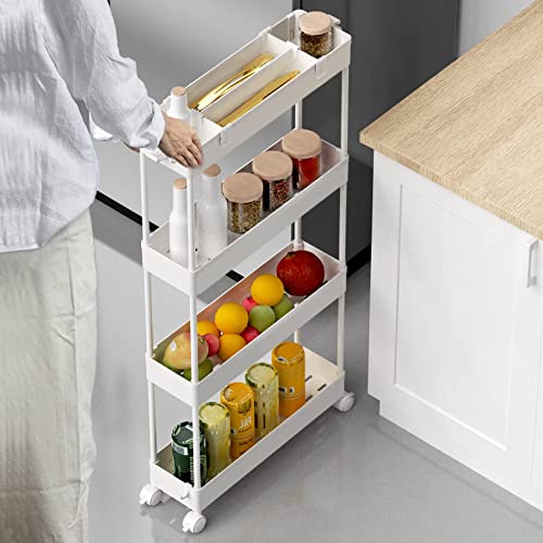 Slim Storage Cart 4 Tier White L199