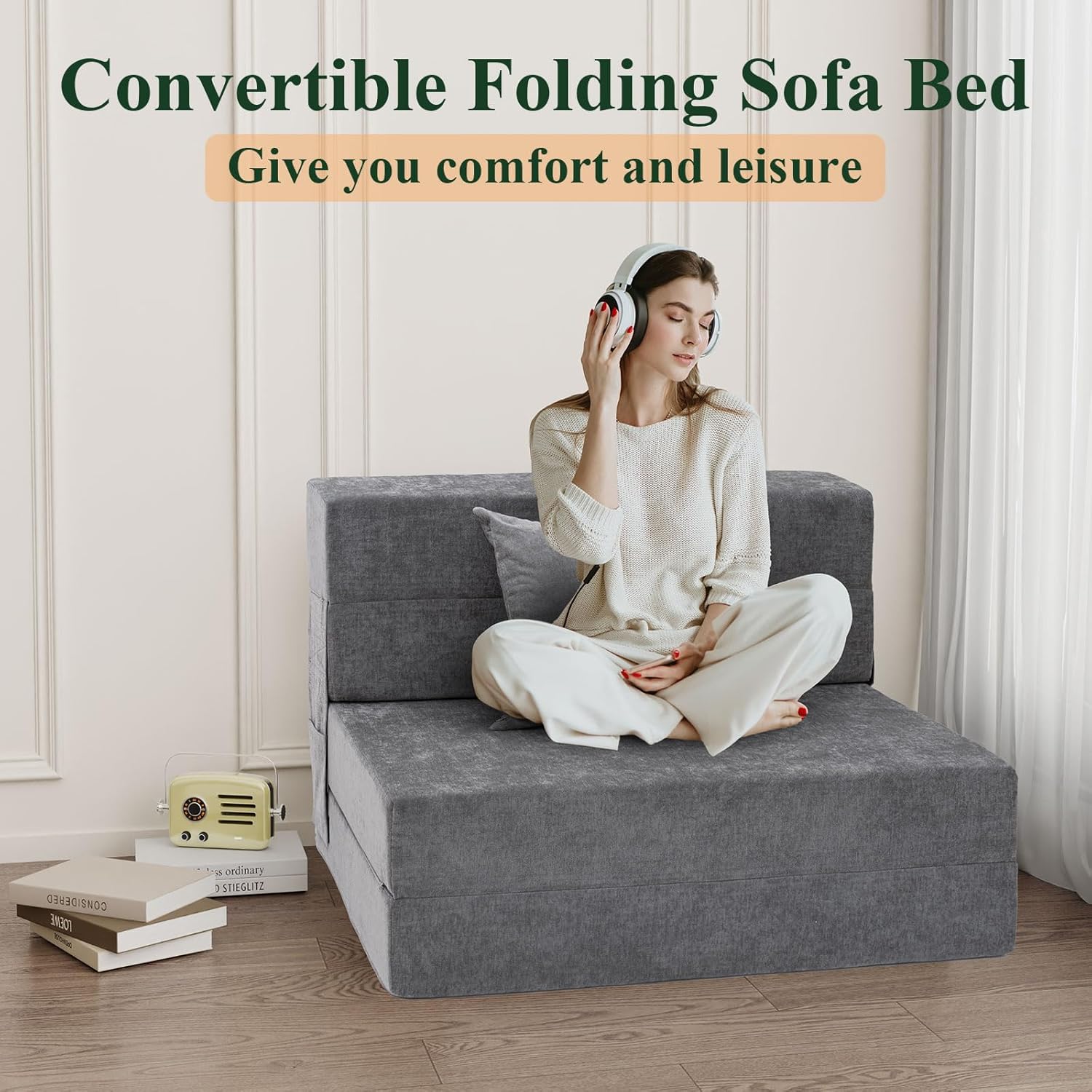 Gray Folding Sofa Bed with Pillow G156408