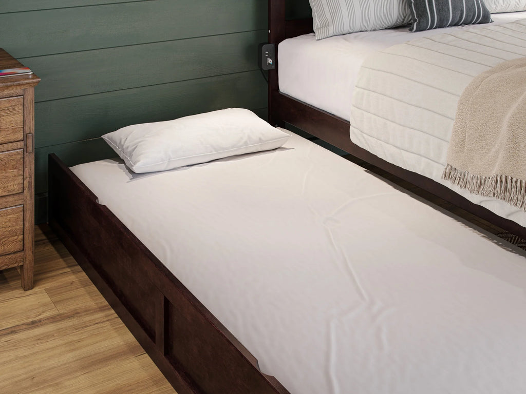 14" Queen Wood Platform Bed Frame with Twin XL Trundle, Espresso K18926