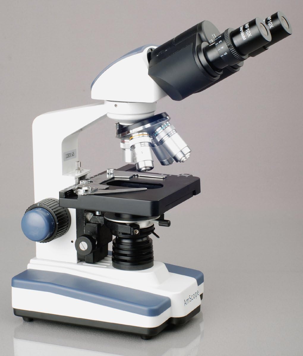 Binocular Compound Microscope, 40X-2500X Magnification, LED Illumination, Abbe Condenser, Two-Layer Mechanical Stage, 1.3MP Camera E9487