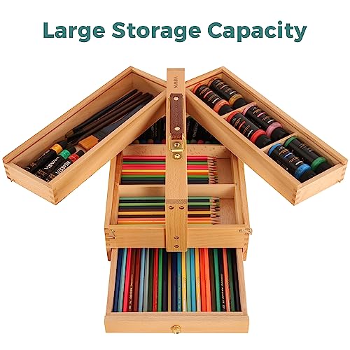 Solid Beech Wooden Artist Storage Box with Drawer, Three Layers, 13 1/2" x 9 1/2" x 5" X4828