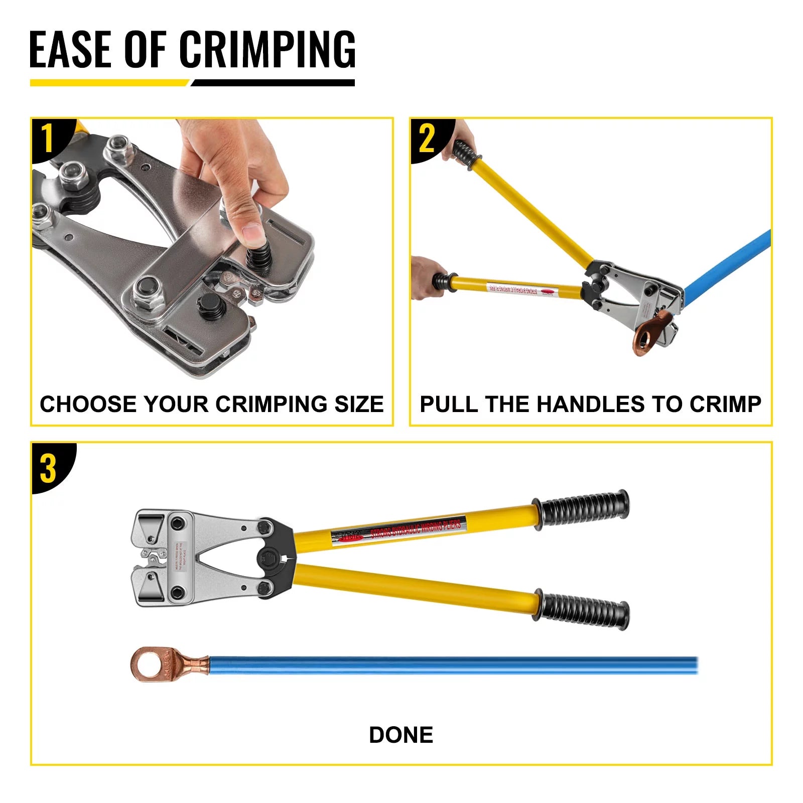 Battery Cable Crimping Tool 10-120 mm2, AWG 8-4/0, Hexagon Lug Crimping Tool A115184