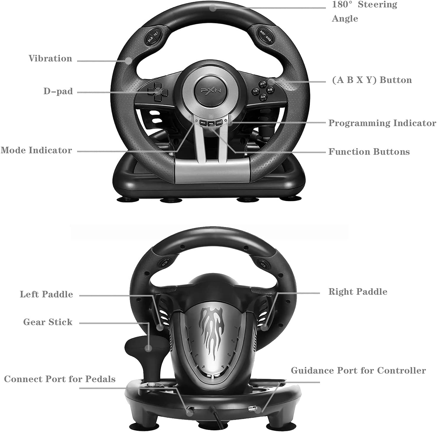 Gaming Steering Wheel with Pedal 180 Degree for PC, PS3, PS4, Xbox One, Xbox Series X/S, N-Switch (Black) W785
