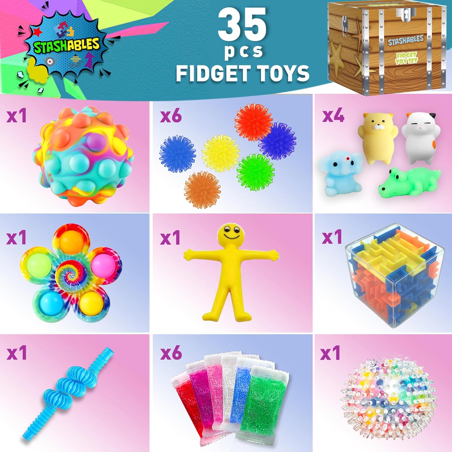 35pcs Fidget Toys Pack with Stress Balls and Fidget Cube Z5327