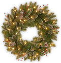 Pre-Lit Artificial Christmas Wreath, Green, White Lights, 24 Inches H41464