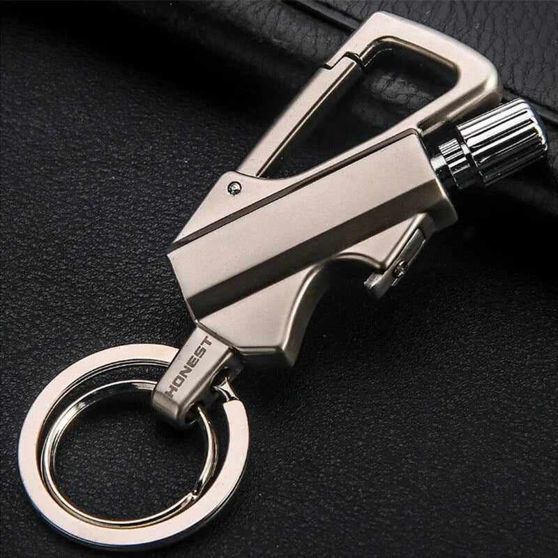 Metal Carabiner Bottle Opener Keychain Flint Fire Starter C806588