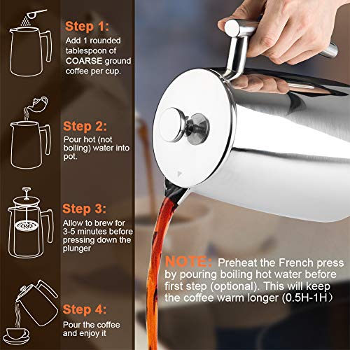 50-Ounce Stainless Steel Insulated French Press Coffee Maker U8469