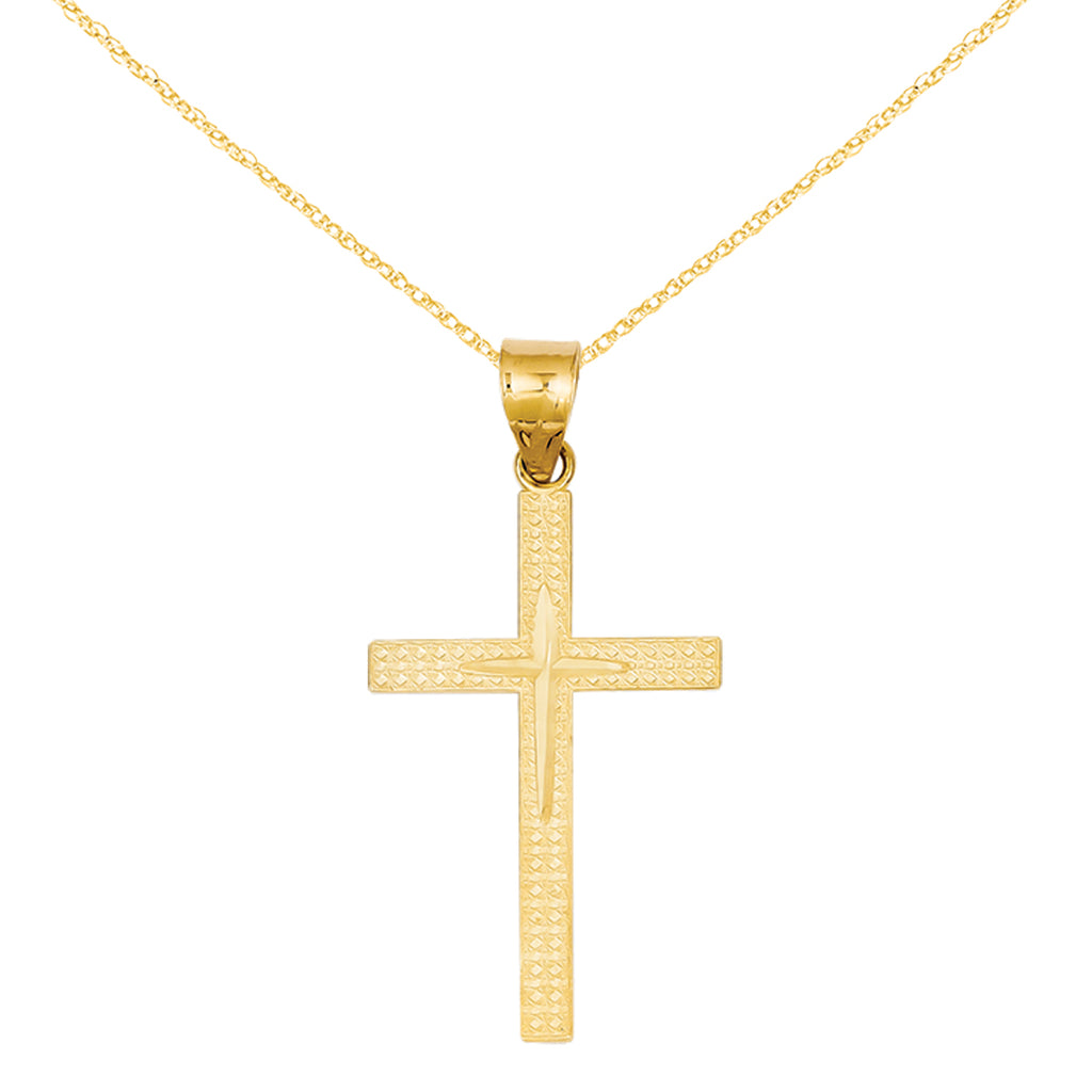 14 Karat Yellow Gold Diamond-Cut Cross Pendant with 18-inch Chain G88262