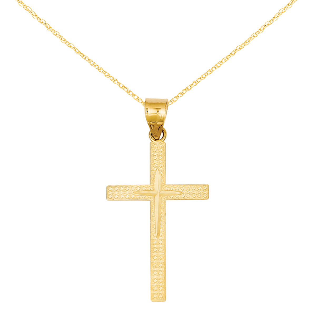 14 Karat Yellow Gold Diamond-Cut Cross Pendant with 18-inch Chain G88262