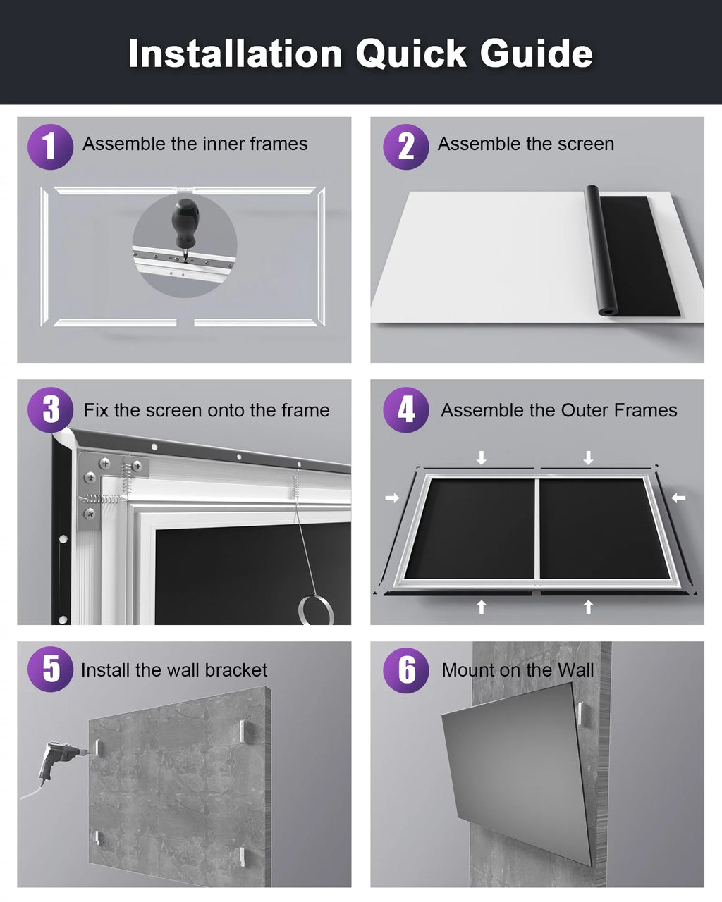 120” 16:9 Fixed Frame Projector Screen, 1.3 dB Peak Gain, Matte White U4661